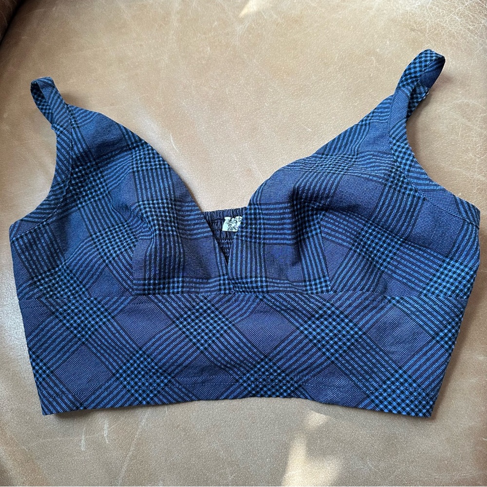 Free People Intimately check plaid blue bra bralette crop top